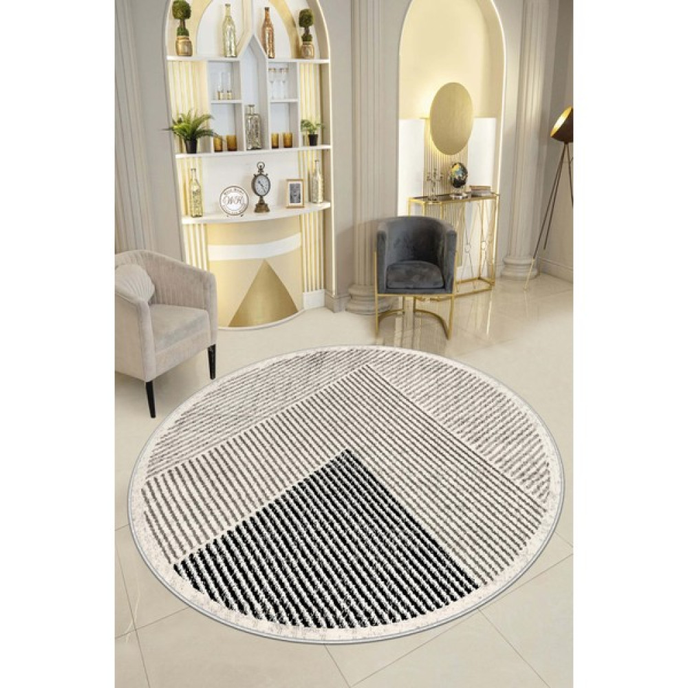 Ruglod Dijital Baskı Makinede Yıkanabilir Kaymaz Taban Leke Tutmaz Yuvarlak Salon Halısı Mutfak Halısı ve Balkon Halısı - 40 x 40 cm - Açık Bej - Krem Salon Halısı Fiyatı