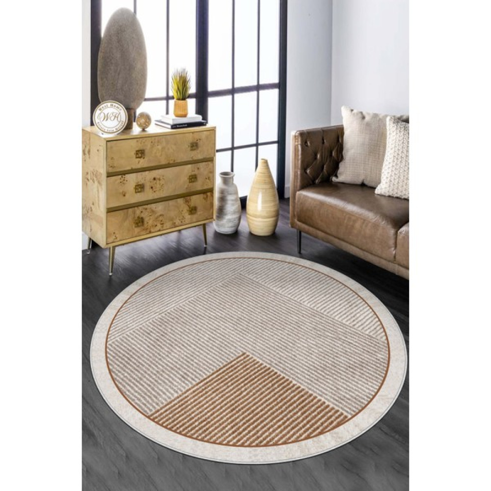 Ruglod Dijital Baskı Makinede Yıkanabilir Kaymaz Taban Leke Tutmaz Yuvarlak Salon Halısı ve Mutfak Halısı - 40 x 40 cm - Bej - Kahverengi Salon Halısı Fiyatı