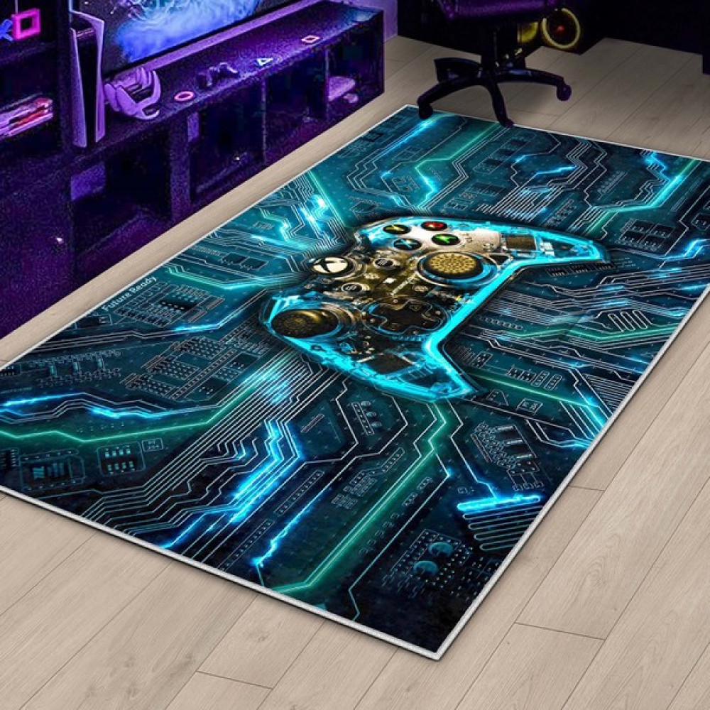 Ruglod Gamer Halı Oyuncu Odası Için Led Işık Görselli Yıkanabilir Kaymaz Taban Halı Genç Odası Için Halı - Yeşil - 40 x 60 cm Salon Halısı Fiyatı