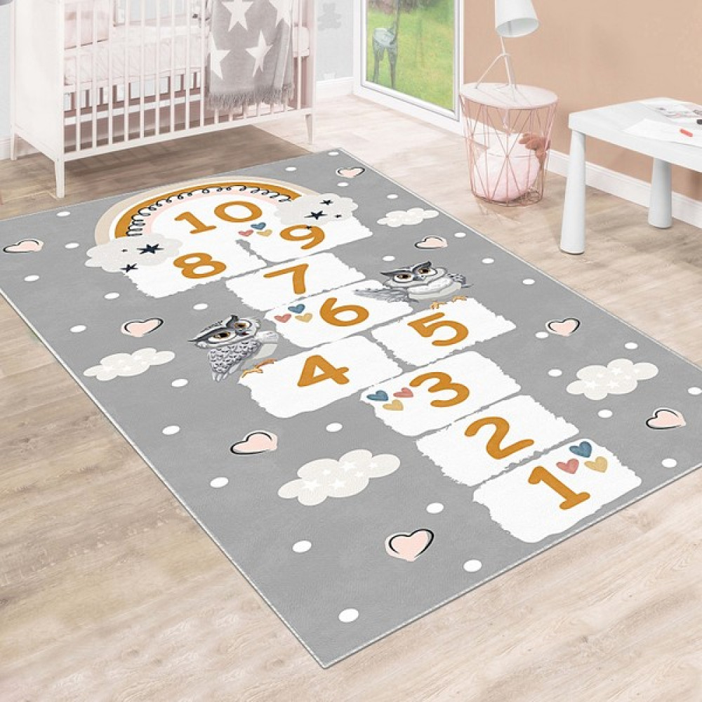 Ruglod Makinede Yıkanabilir Kaymaz Taban Leke Tutmaz Antialarjik Çocuk Odası Halısı Oyun Matı - 100 x 300 cm - Gri Bebek Odası Halı Fiyatı