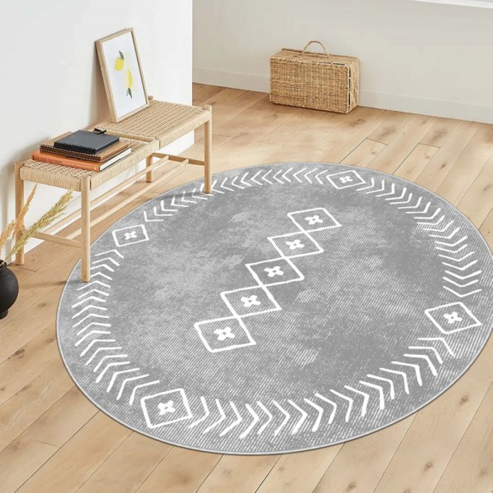 Ruglod Makinede Yıkanabilir Kaymaz Taban Leke Tutmaz Yuvarlak Salon Halısı ve Mutfak Halısı - Gri - 100 x 100 cm Salon Halısı Fiyatı