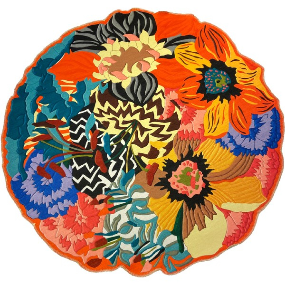 Rugs Modern Mira 800 Çiçek Desen Dekoratif Kaymaz Taban Çap Yıkanabilir Halı - Renkli - 80 x 80 cm Salon Halısı Fiyatı