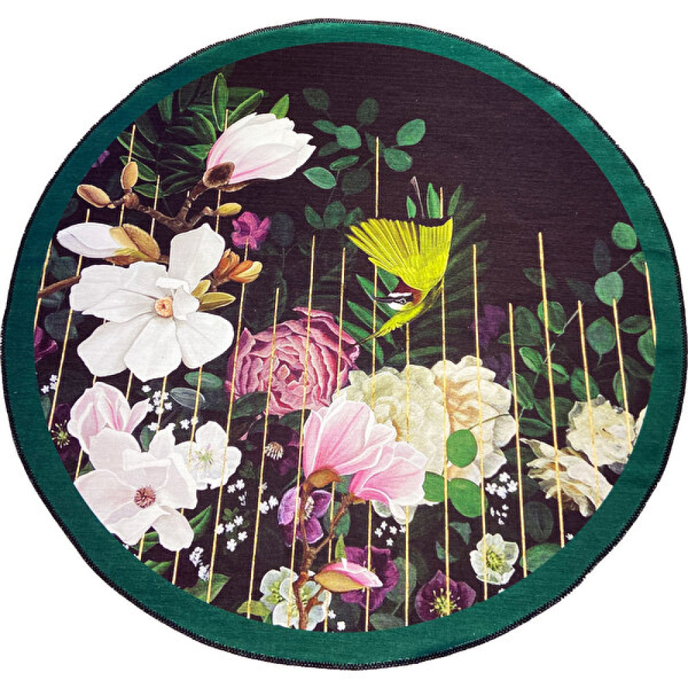 Rugs Modern Mira 808 Çiçek Desen Yeşil Dekoratif Çap Yıkanabilir Halı - Renkli - 80 x 80 cm Salon Halısı Fiyatı