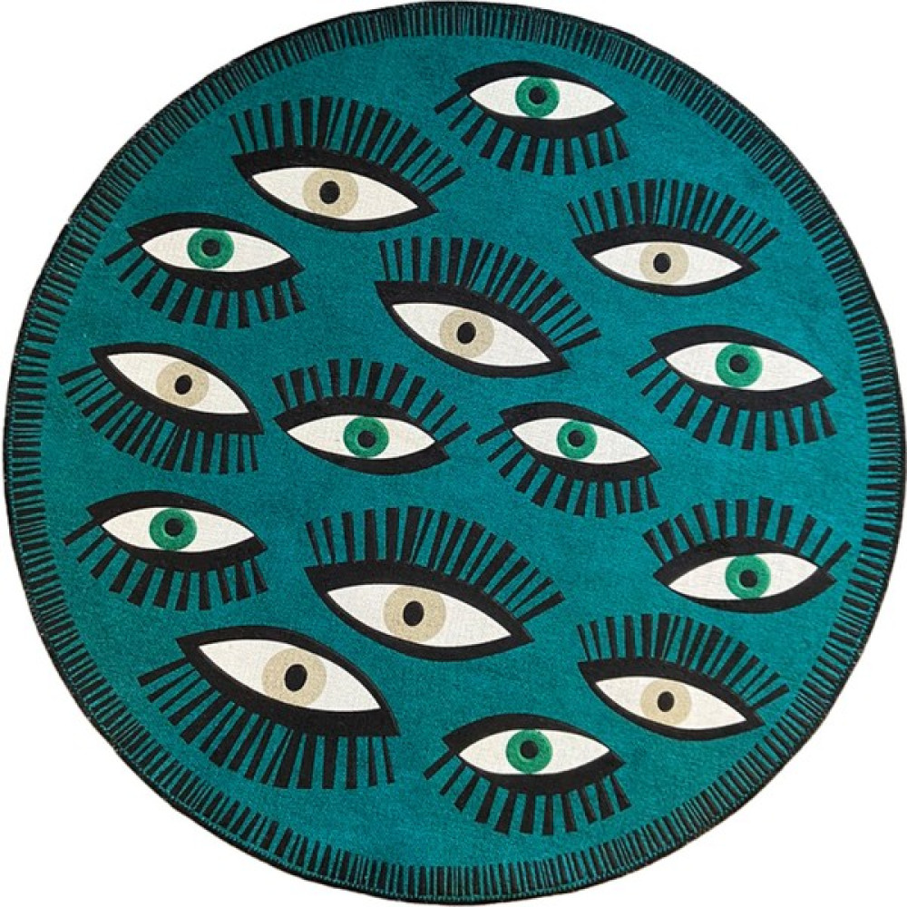 Rugs Modern Mira 867 Yosun Yeşili Göz Desenli Yuvarlak Halı - Beyaz - 80 x 80 cm Salon Halısı Fiyatı