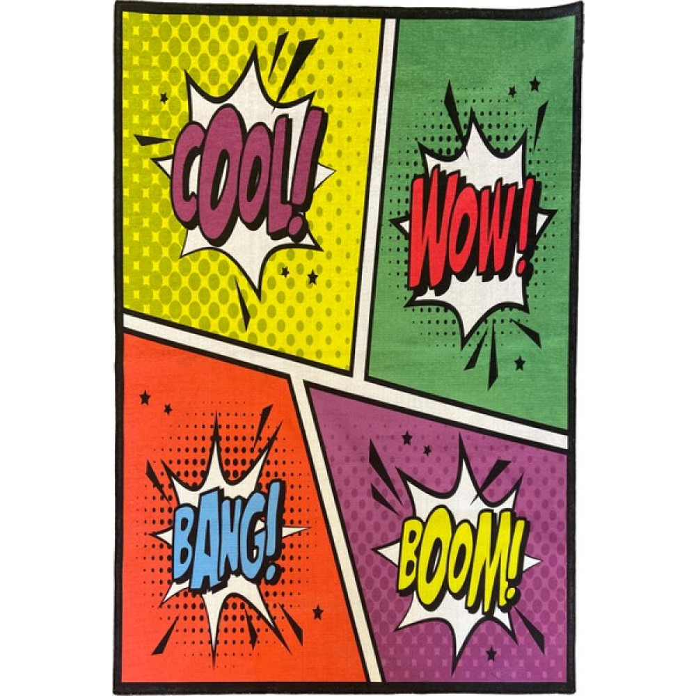 Rugs Modern Mira 873 Pop Art Cool Wow Bang Boom Yazılı Halı - Renkli - 77 x 150 cm Salon Halısı Fiyatı