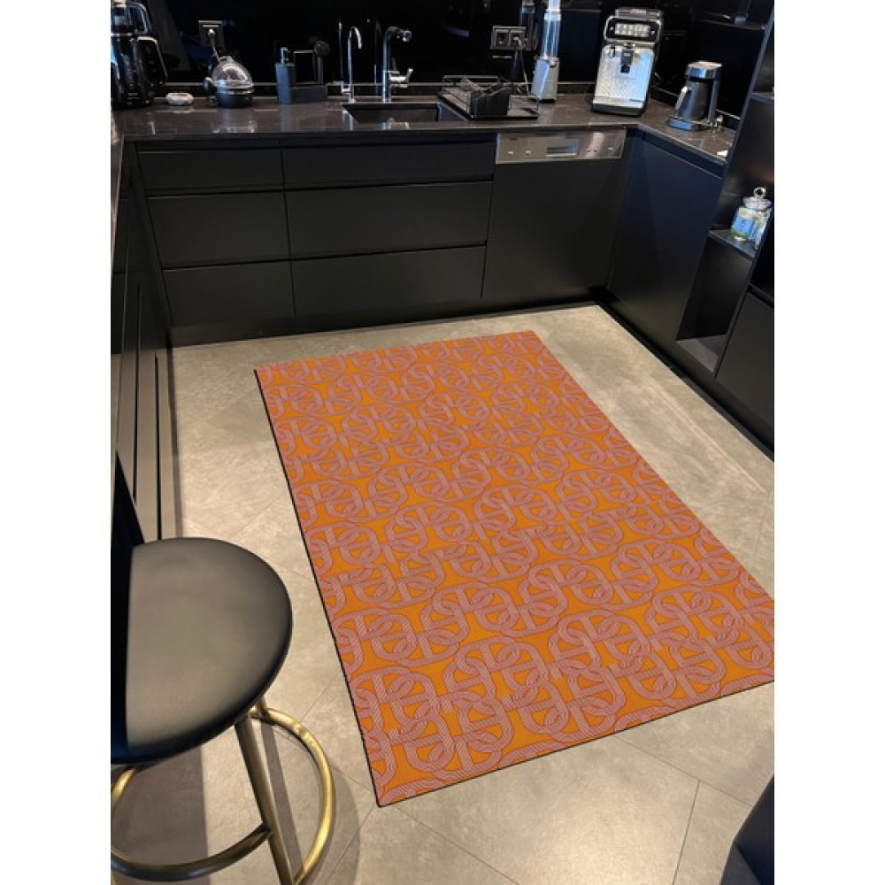 Rugs Modern mira 966 Zincir Temalı Turuncu Bordo Dokuma Taban Halı - 150 x 300 cm Salon Halısı Fiyatı