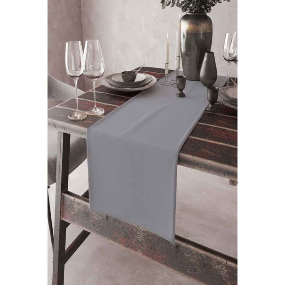 RugViva Gri Tek Renk Sade Ranır Masa Örtüsü Premimum Dokuma Kumaş Düz 40X140 Cm RNR010 - 40 x 140 cm Masa Örtüsü Fiyatı