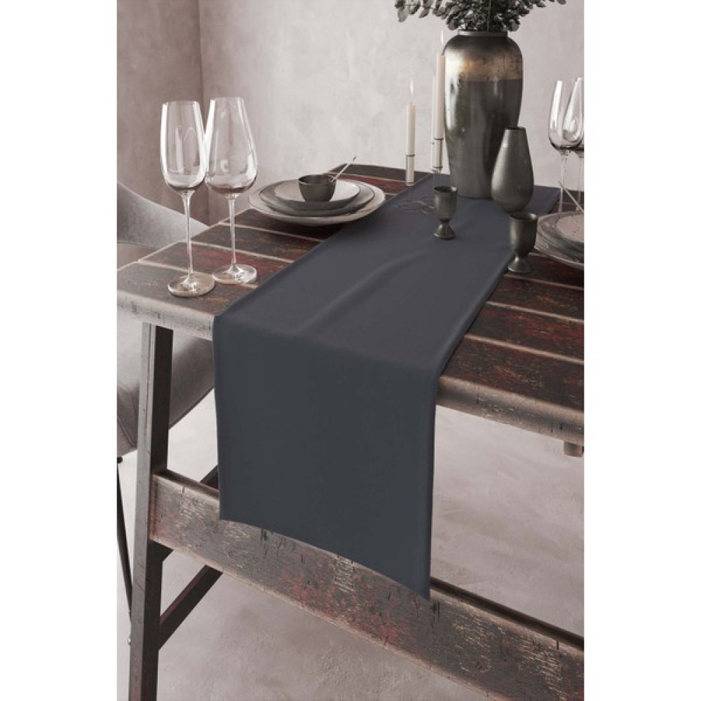 RugViva Koyu Gri Tek Renk Sade Ranır Masa Örtüsü Premimum Dokuma Kumaş Düz 40X140 Cm RNR011 - 40 x 140 cm Masa Örtüsü Fiyatı