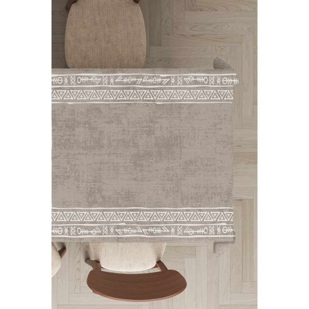 RugViva Leke Tutmayan Leke Tutmayan Dokuma Elit Yıkanır Kumaş Etnik Desen Masa Örtüsü MSO216 - Bej - 140 x 180 cm Masa Örtüsü Fiyatı