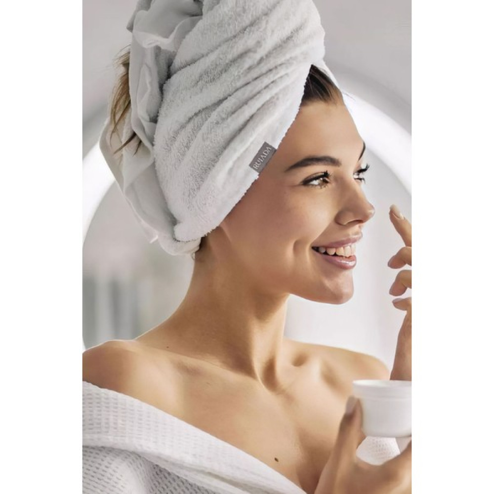 Ruiada %100 Pamuk Saç Kurutma Bonesi/havlusu Lastikli ve Düğmeli Ekru - 25 x 65 cm Banyo Havlusu Fiyatı