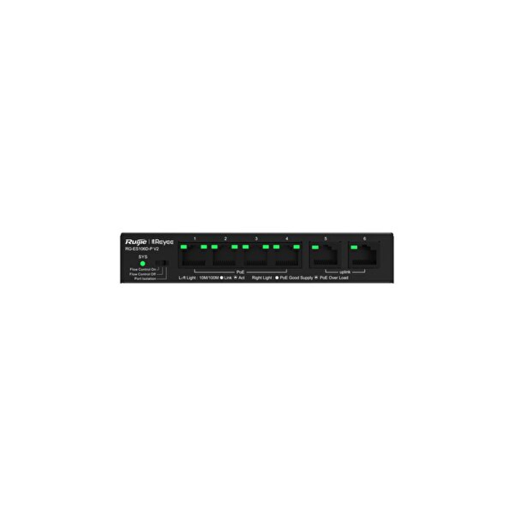 Ruijie Reyee Rg-Es106D-P V2 4 Port 10/100 Yönetilemez 2 Port Uplink 10/100 4 Adet Poe 58w Switch USB & Firewire Ürünleri Fiyatı