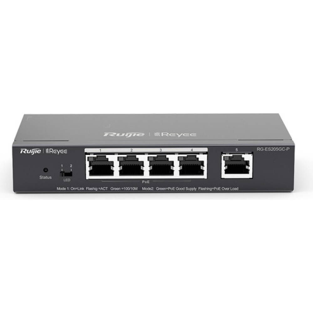 Ruijie Reyee RG-ES205GC-P , 5 Port Gigabit , 4 Port POE (54W) , Cloud Yönetilebilir , Switch Hub & Switch Fiyatı