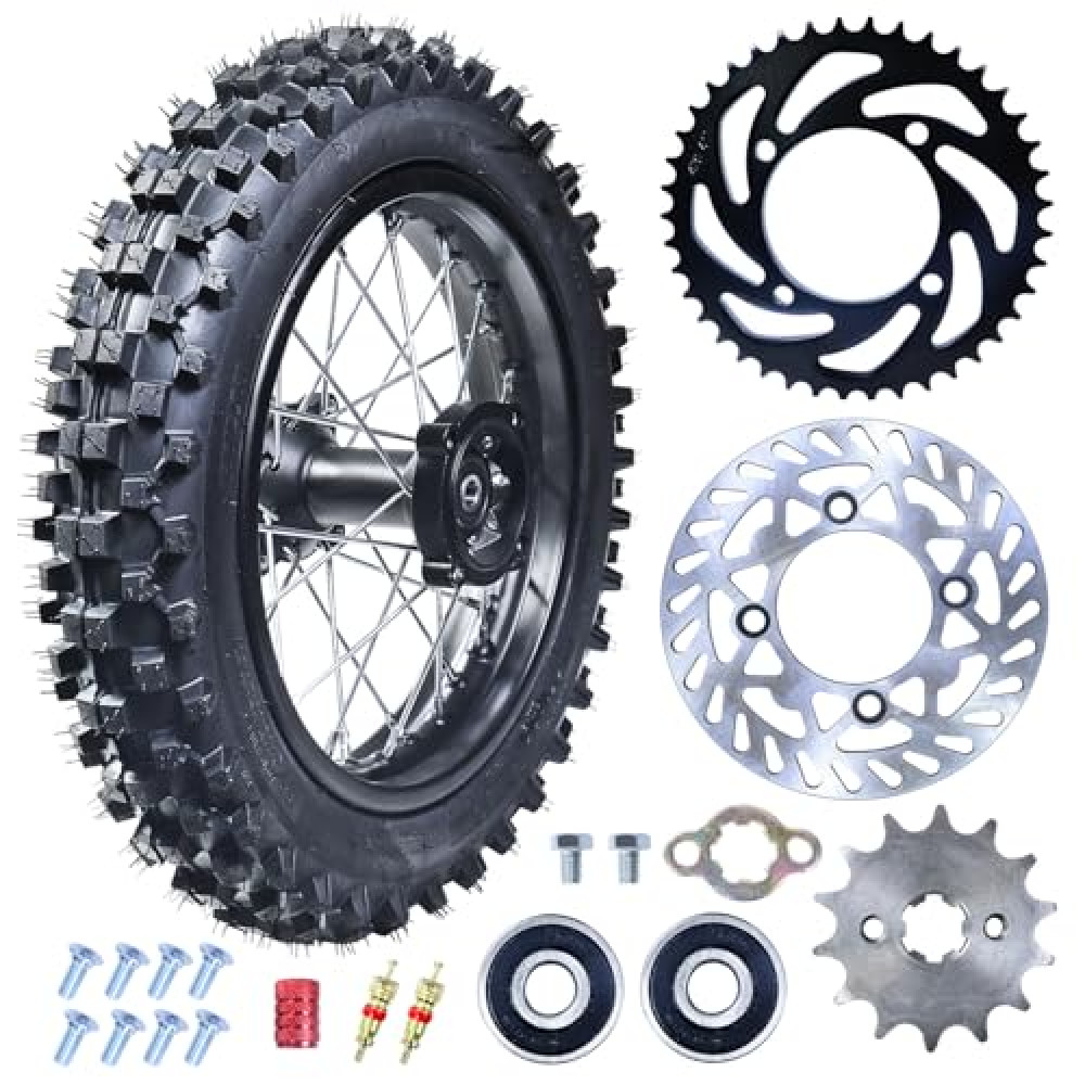 RUIQIMOTO 3.00-12 80/100-12 Dirt Bike Rear Rim Wheel Tire With 12mm Bearing for 50cc 110cc 125cc SSR125 TTR90 TTR110 PW80 CRF70 XR70 KX65 KLX110 RM65 Apollo TaoTao DB14 Coolster Pit Bike Motorcycle