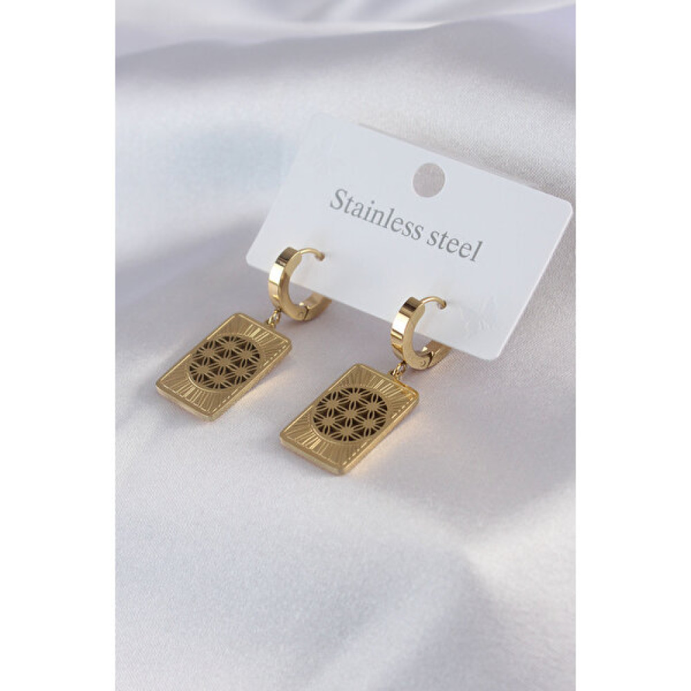 Ruken Gümüş 316L Çelik Gold Renk Lotus Işleme Kadın Küpe - 1,5 cm - Bej Küpeler Fiyatı