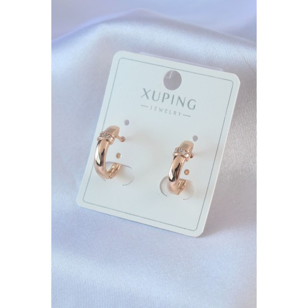 Ruken Gümüş Gold Renk Zirkon Taşlı Halka Model Xuping Kadın Küpe - 1,5 cm - Bej Küpeler Fiyatı