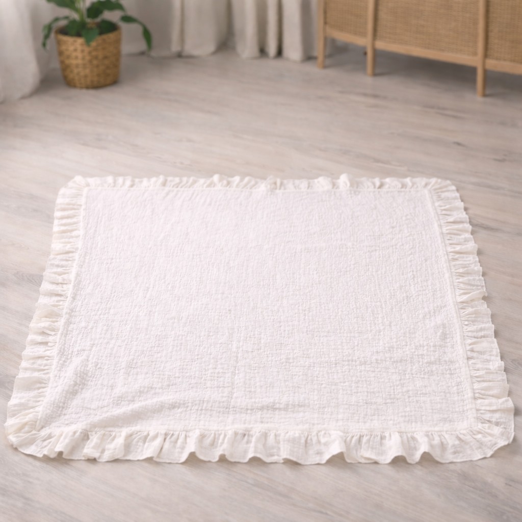 Rukiye Yavuz Pamuk Pazen %100 Pamuk Müslin 4 Katlı Bebek Çocuk Battaniyesi 100X110 cm Fırfırlı Yazlık Hafif Nefes Alan Kumaş - Ekru - 100 x 110 cm SSD / Solid State Drive Fiyatı