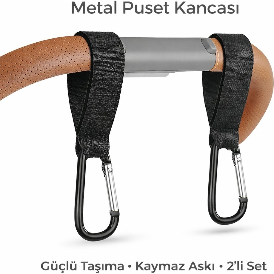 Rukiye Yavuz Pamuk Pazen Metal Puset Kancası 2’li Set – Bebek Arabası Askı Aparatı, Karabina Kancalı, Kaymaz Bantlı Güçlü Taşıyıcı - Siyah Bebek Arabası ve Pusetler Fiyatı