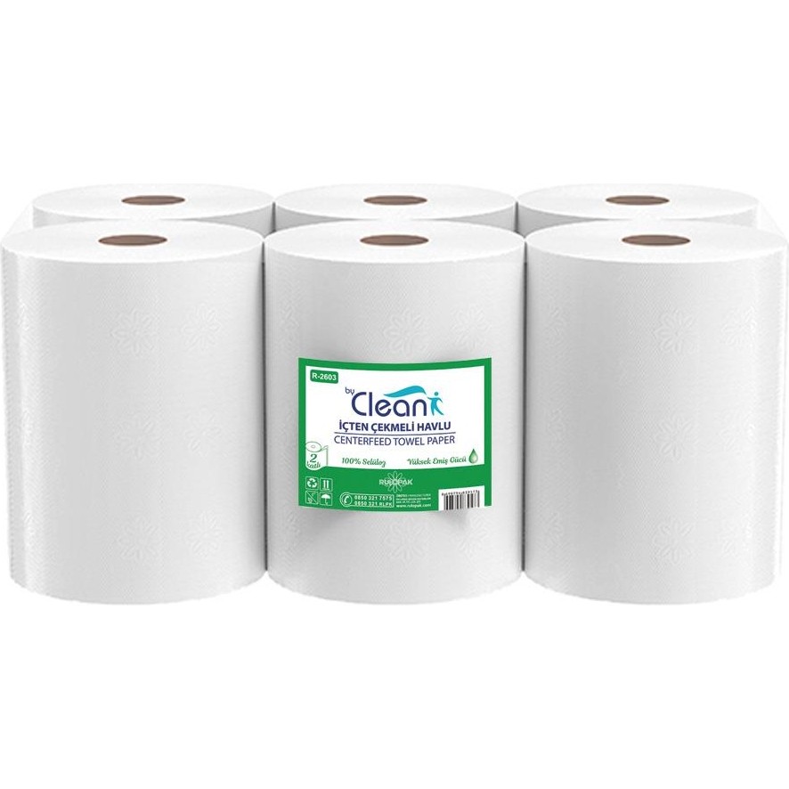 Rulopak By Clean Içten Çekmeli Kağıt Havlu 2 Katlı 58M 6'lı Paket 3,5 kg - Beyaz El / Yüz Havlusu Fiyatı