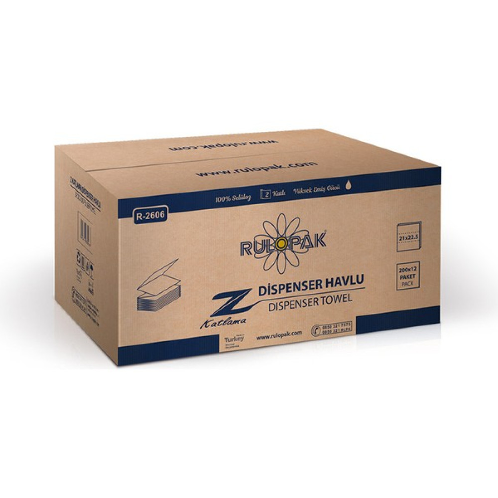 Rulopak Z Katlama Havlu Kağıt 2 Katlı 200 Yaprak 12'Li Paket Kağıt Havlu Fiyatı