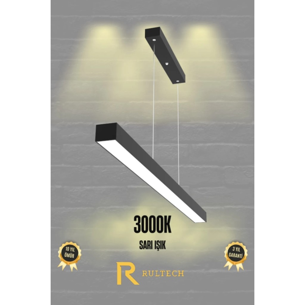 Rultech Lineer 60 cm Siyah Kasa Gün Işık 3000 K Ledli Sarkıt Modern Avize - Salon, Mutfak, Masa Üstü - Gün Işık (sarı) 3000K Avize Fiyatı
