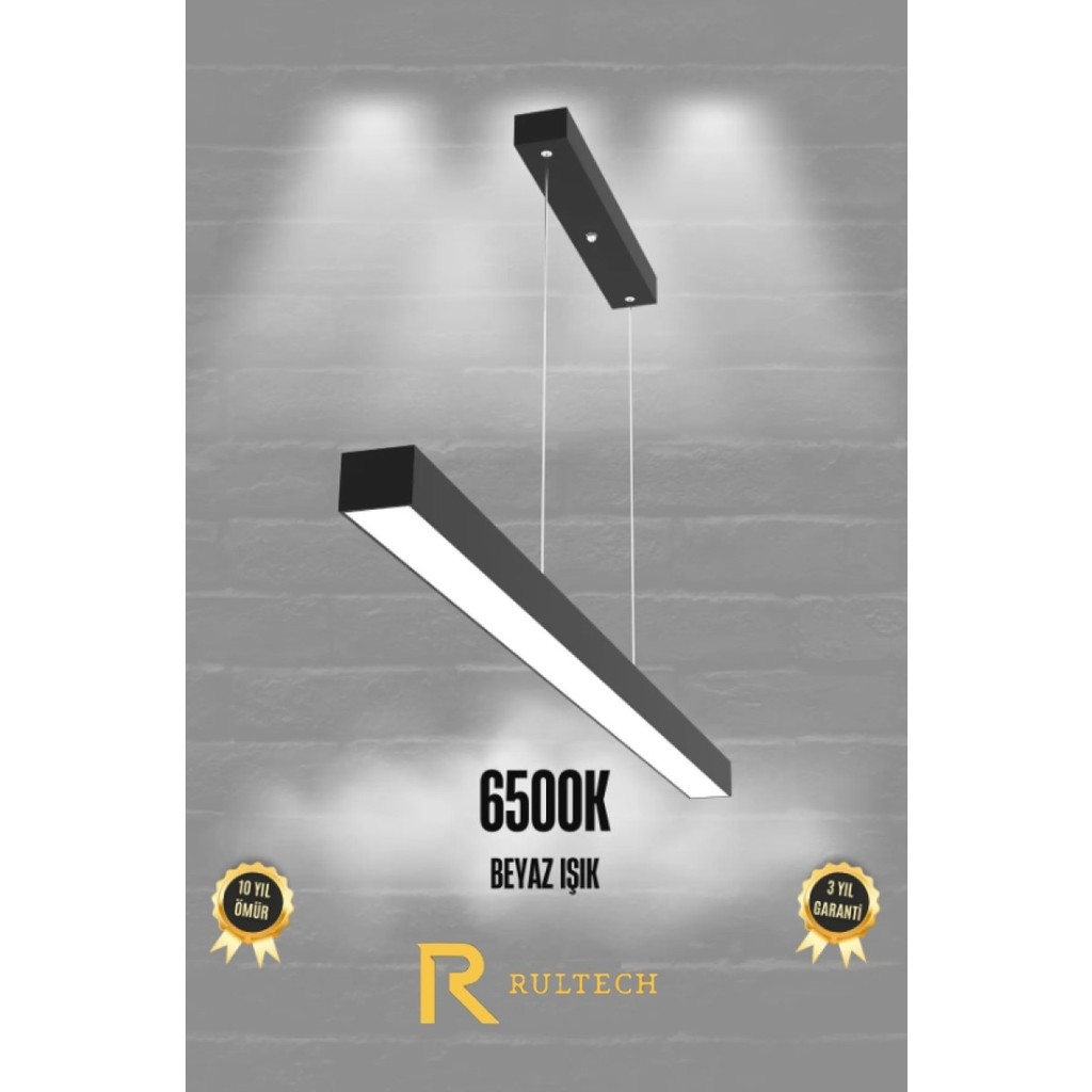 Rultech Lineer 80 cm Siyah Kasa Beyaz Işık 6500 K Ledli Sarkıt Modern Avize, Salon, Mutfak, Masa Üstü - Beyaz Işık 6500K Avize Fiyatı