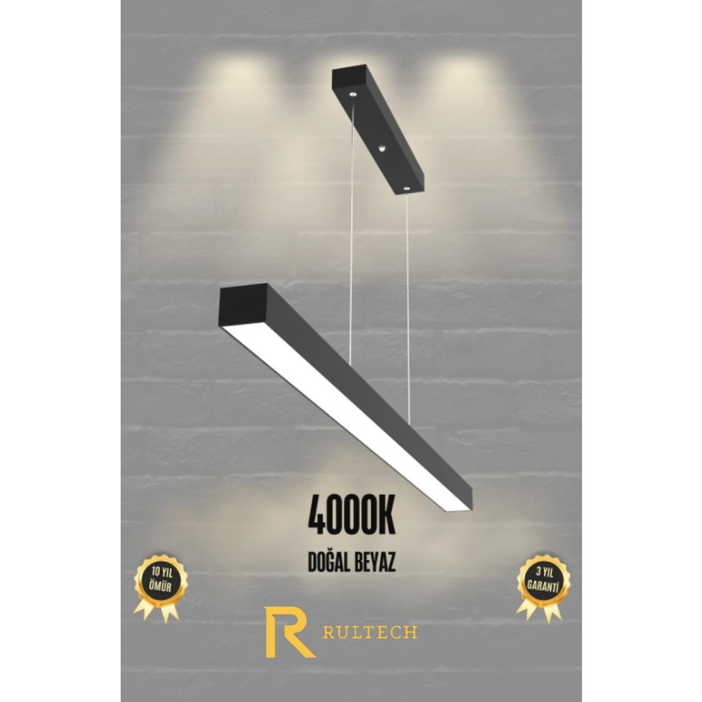 Rultech Lineer 80CM Siyah Kasa Sıcak Beyaz Işık 4000K Ledli Sarkıt Modern LED Avize, Salon, Mutfak, Masa Üstü Avize Fiyatı