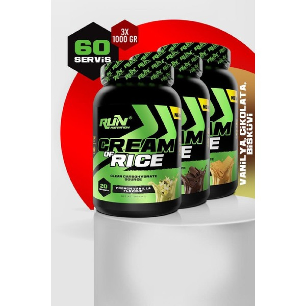 Run Nutrition Cream Of Rice x 3 Adet Çikolata, Vanilya, Bisküvi - 3 kg - 60 Servis Protein Tozları Fiyatı