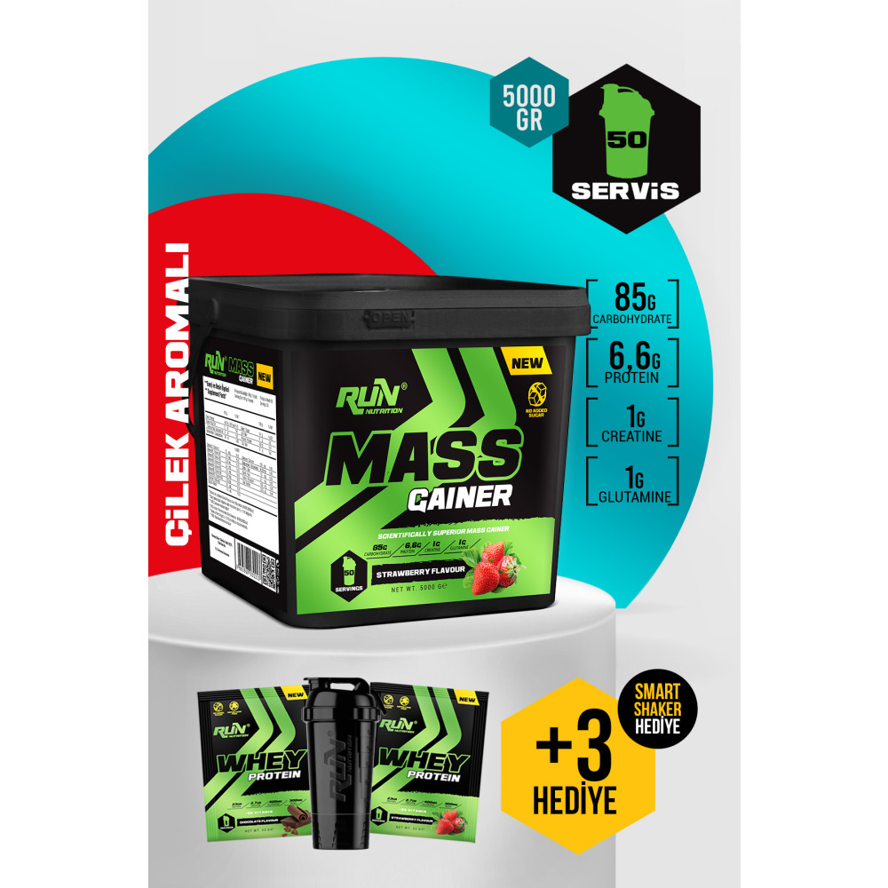 Run Nutrition Gainer - 5 Kg - Çilek Aromalı - 50 Servis - Hediyeli Sporcu Besinleri Fiyatı