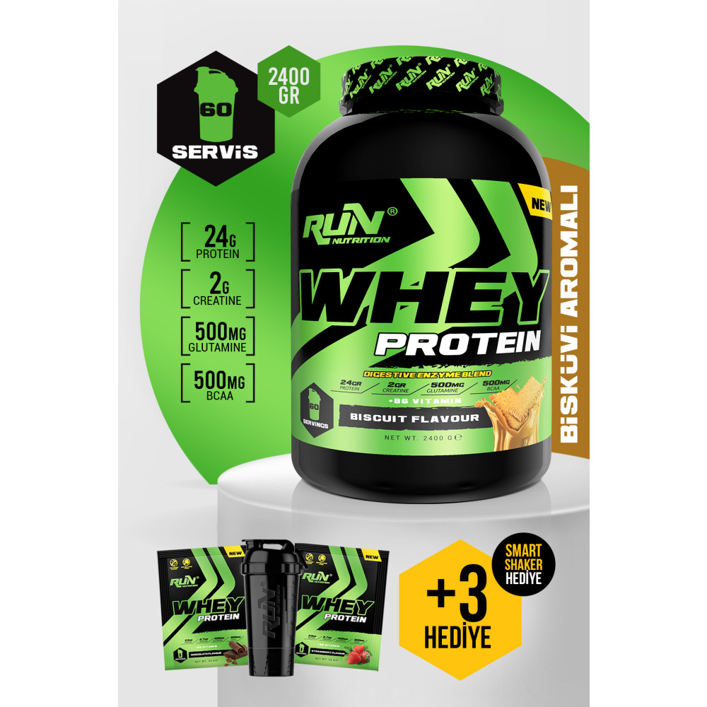 Run Nutrition Whey Protein - 2.4 Kg - Bisküvi Aromalı - 60 Servis - Hediyeli Protein Tozları Fiyatı