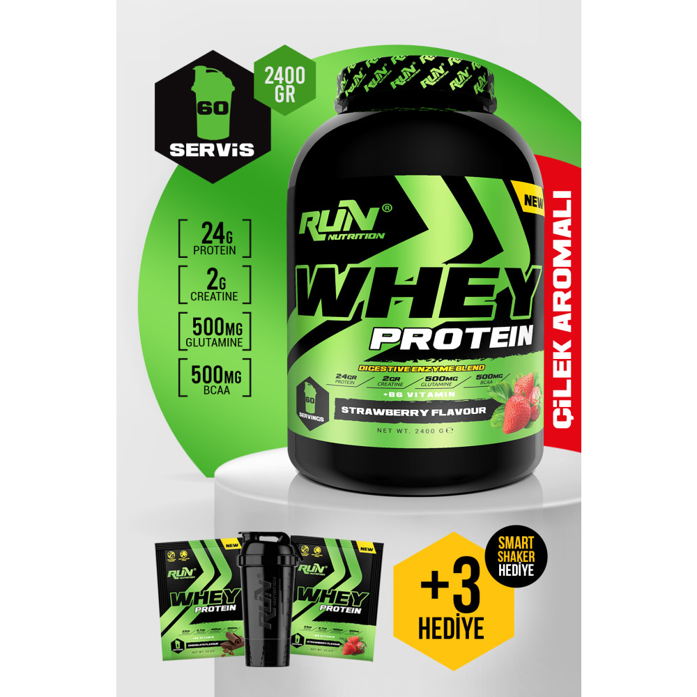Run Nutrition Whey Protein - 2.4 Kg - Çilek Aromalı - 60 Servis - Hediyeli Protein Tozları Fiyatı