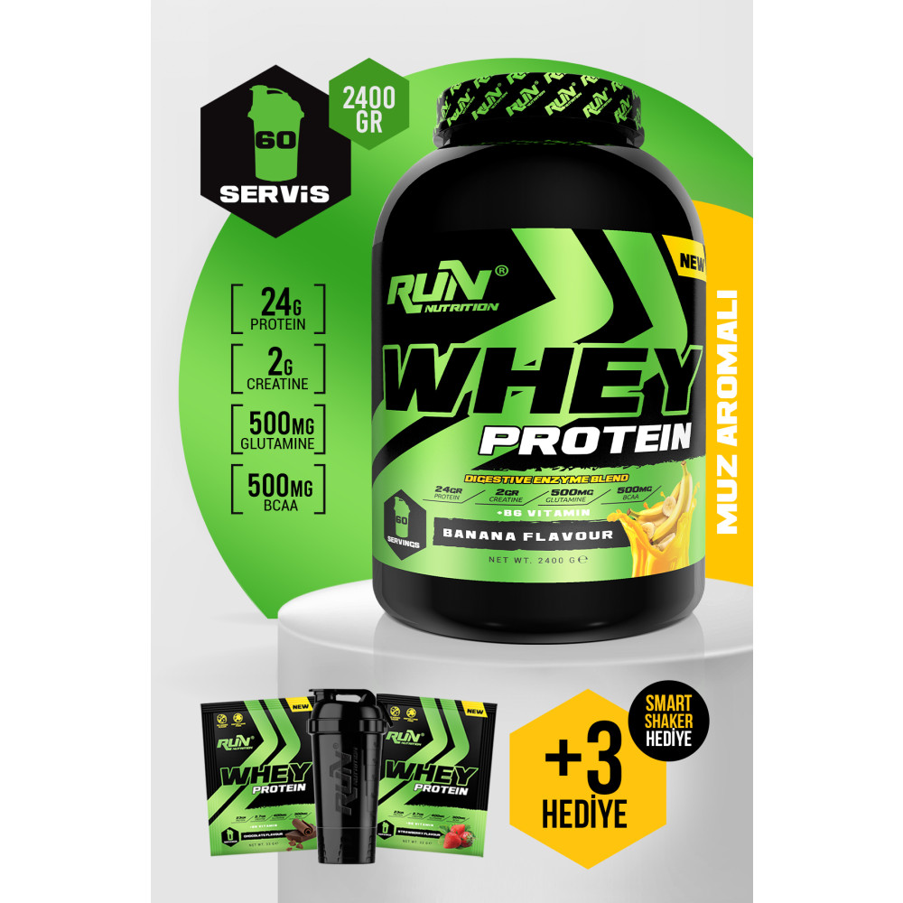 Run Nutrition Whey Protein - 2.4 Kg - MUZ Aromalı - 60 Servis - Hediyeli Protein Tozları Fiyatı