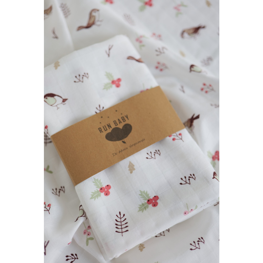 runbaby 100x120cm Oeko-tex Sertifikalı Bebek Müslin Örtü 1 Adet Fular Hediye - Kuş Desenli Bebek Giyim-Tekstil Fiyatı