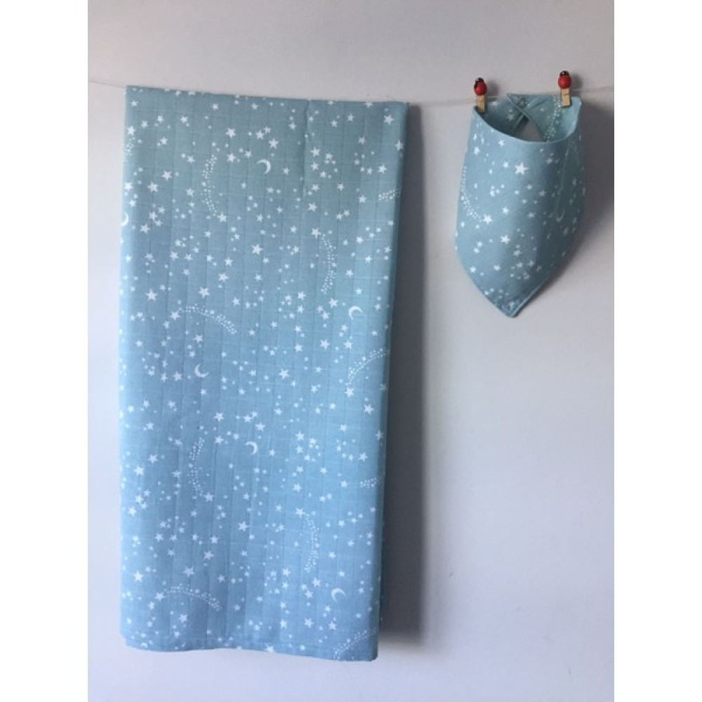 Runbaby Oeko-Tex Sertifikalı 100X120CM %100 Pamuk Bebek Müslin Örtü + 1 Adet Fular - 100 x 120 cm - Açık Mavi Bebek Battaniyesi Fiyatı