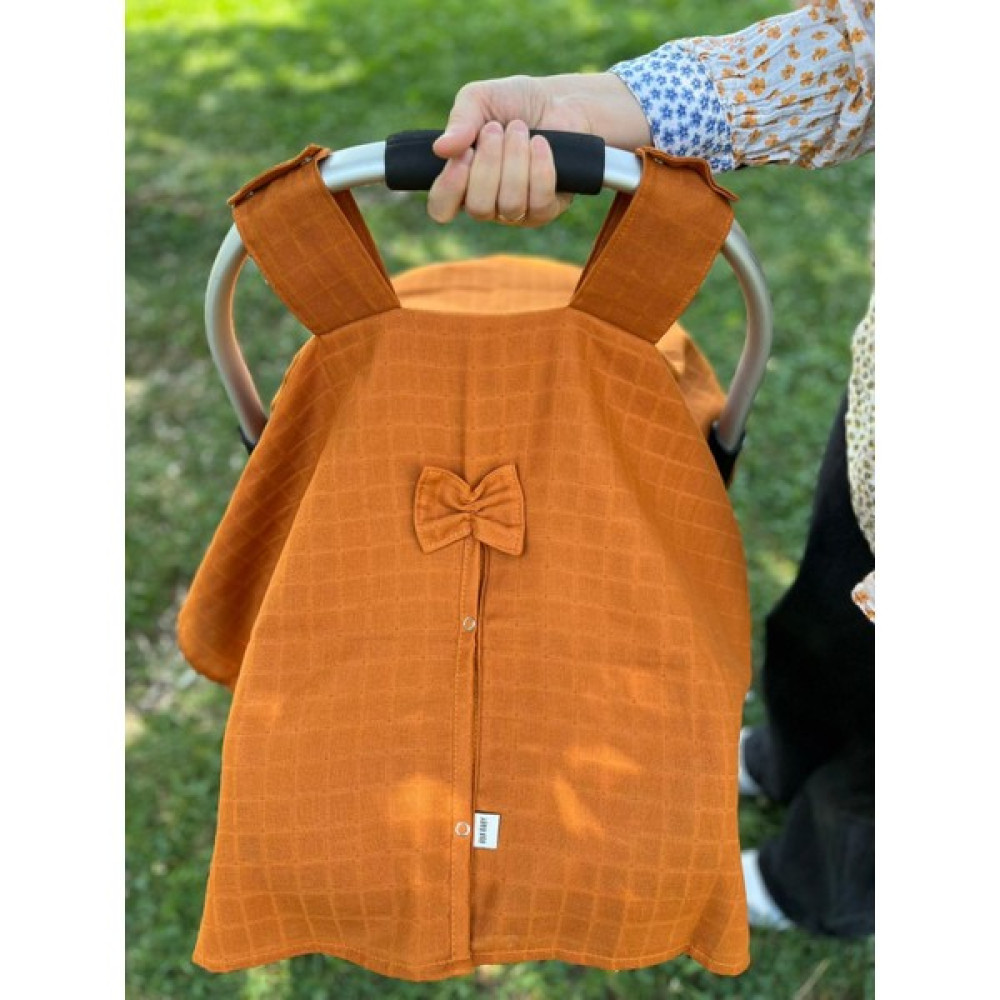 Runbaby Run Baby Müslin Kumaş Çıt Çıtlı Puset Örtüsü 75 x 100 cm - Tarçın Rengi Bebek Oto Koltuğu Fiyatı