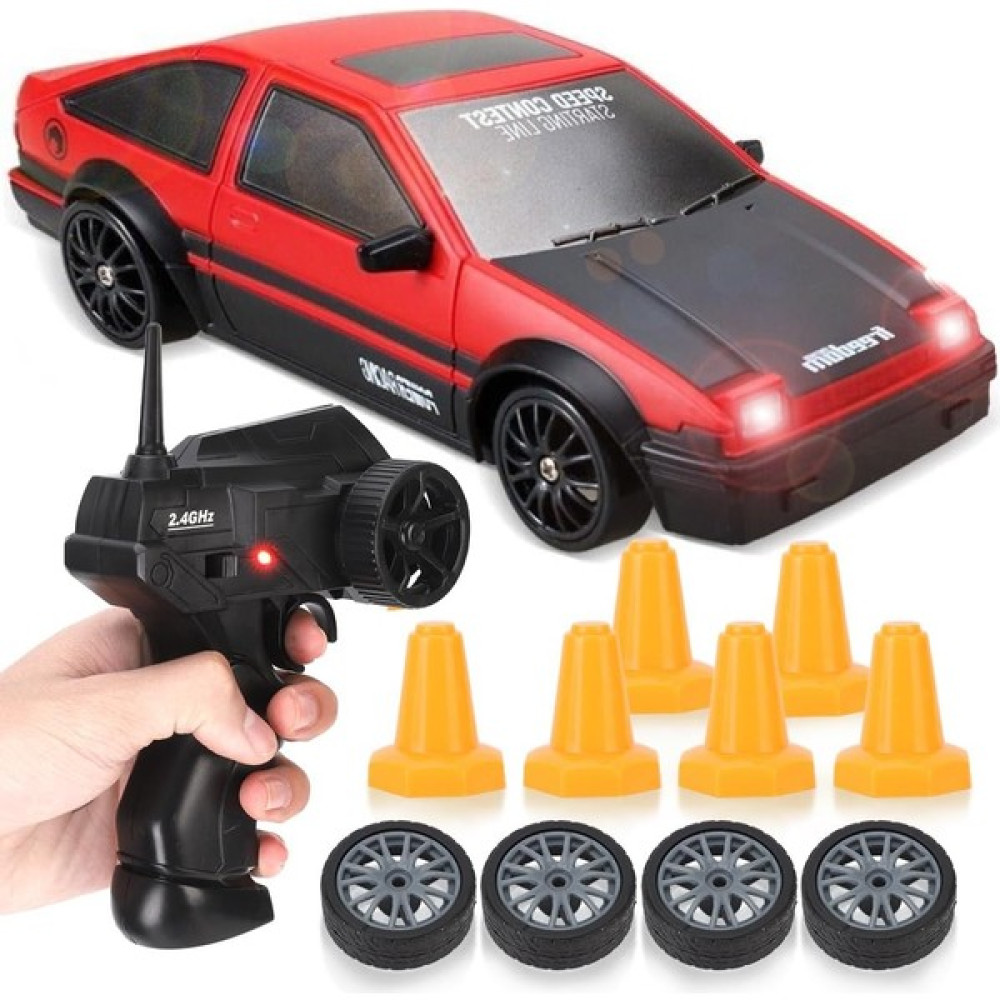 Runjing Rc Drift Car 1/24 2.4ghz 4WD Uzaktan Kumandalı Spor Yarışı Yol Aracı, LED Işık, Piller ve Drift Lastikleri (Kırmızı) (Yurt Dışından) - Siyah Oyuncak Araç Fiyatı