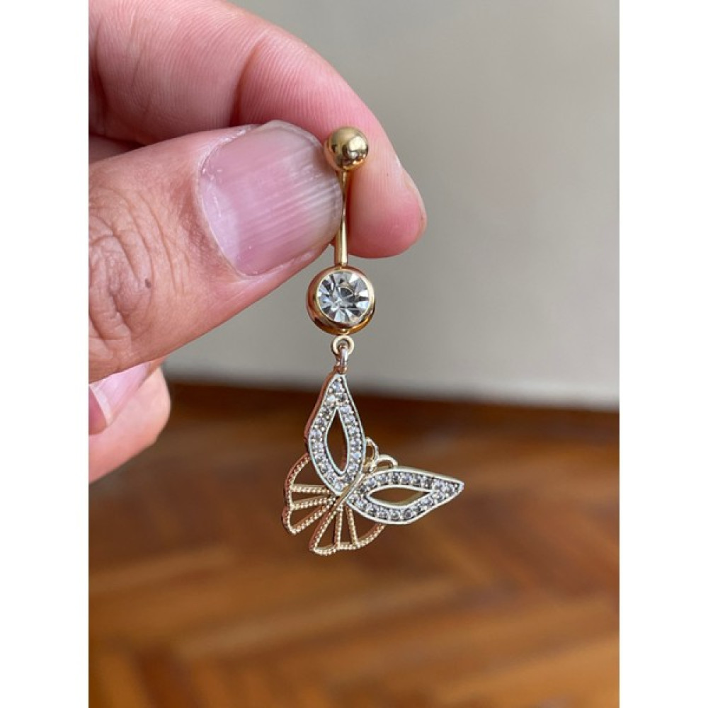 Rupen Kraft Cerrahi Çelik Piercing Ful Taşlı Kelebek Piercing Parıltılı Kelebekli Göbek Piercingi - 10 - Gold Altın & Gümüş Piercing Fiyatı