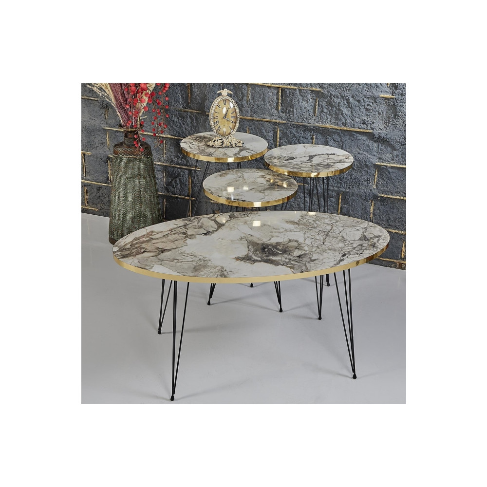 Rupon Home Decor Rupon Home 3 Lü Zigon Orta Sehpa Takımı-gri Mermer Desenli Gold Zigon Sehpa Fiyatı