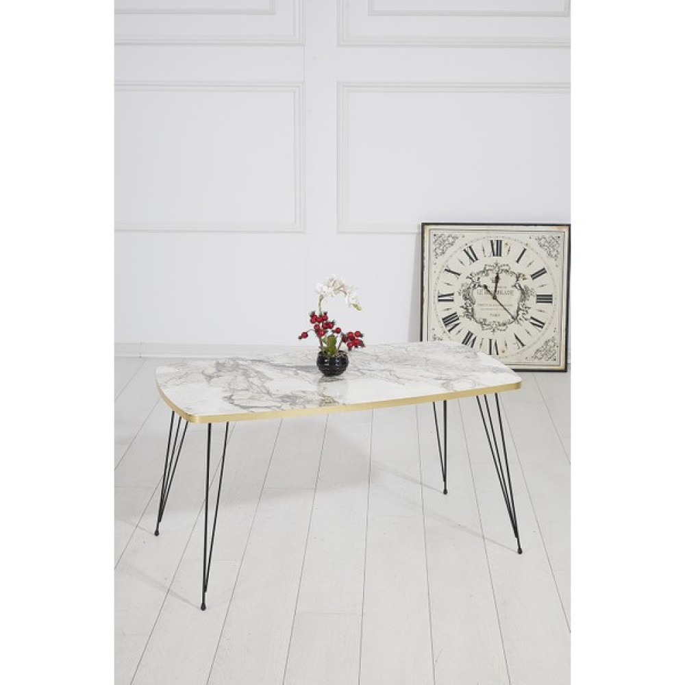 Rupon Home Decor Rupon Home Orta Sehpa Kare Beyaz Mermer Desen Gold Siyah Tel Ayak Zigon Sehpa Fiyatı