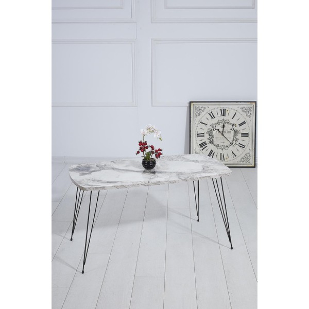 Rupon Home Decor Rupon Home Orta Sehpa Kare Beyaz Mermer Desen Siyah Tel Ayak Orta Sehpa Fiyatı