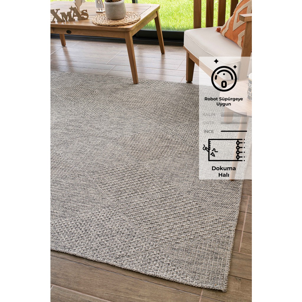 Rusticana 3104 Naturel Jüt Halı Modern Örme Kilim140x200 - 140 x 200 cm - Gri Salon Halısı Fiyatı