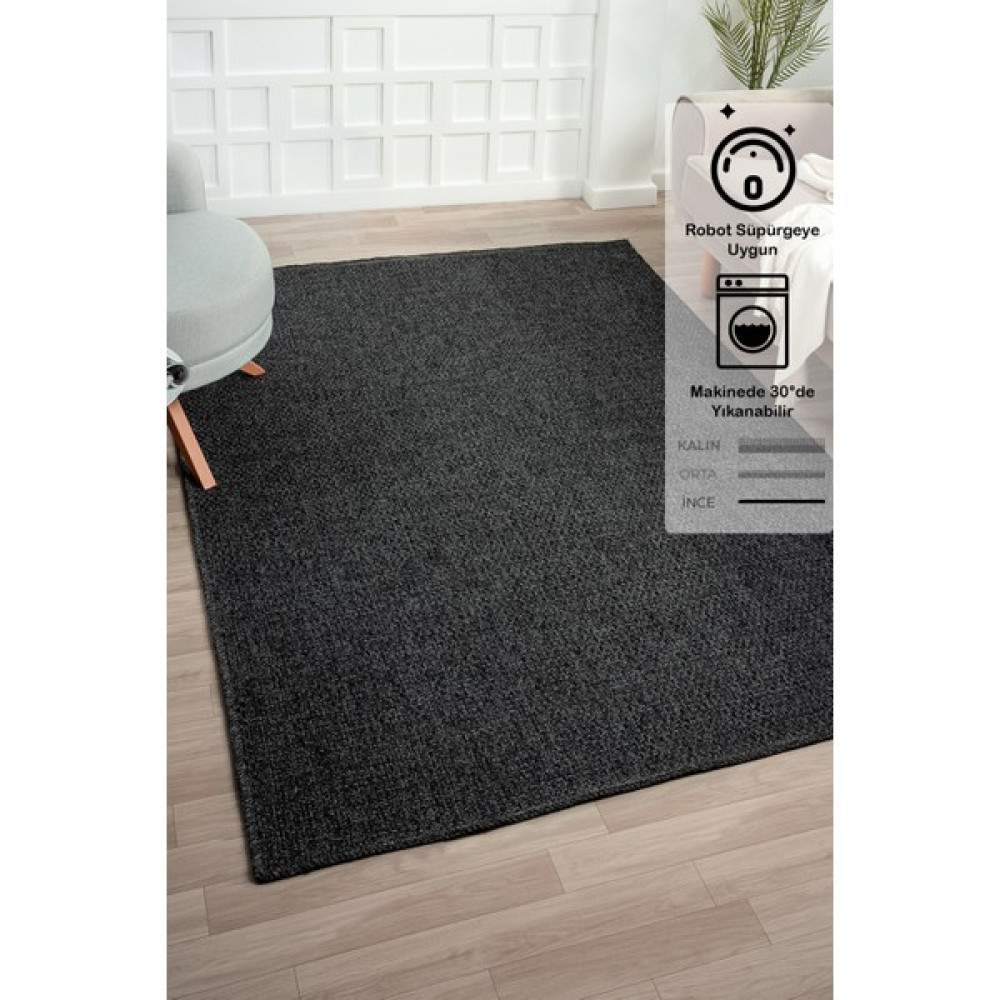 Rusticana 3105 Naturel Jüt Halı Modern Örme Kilim - 160 x 230 cm - Antrasit Salon Halısı Fiyatı
