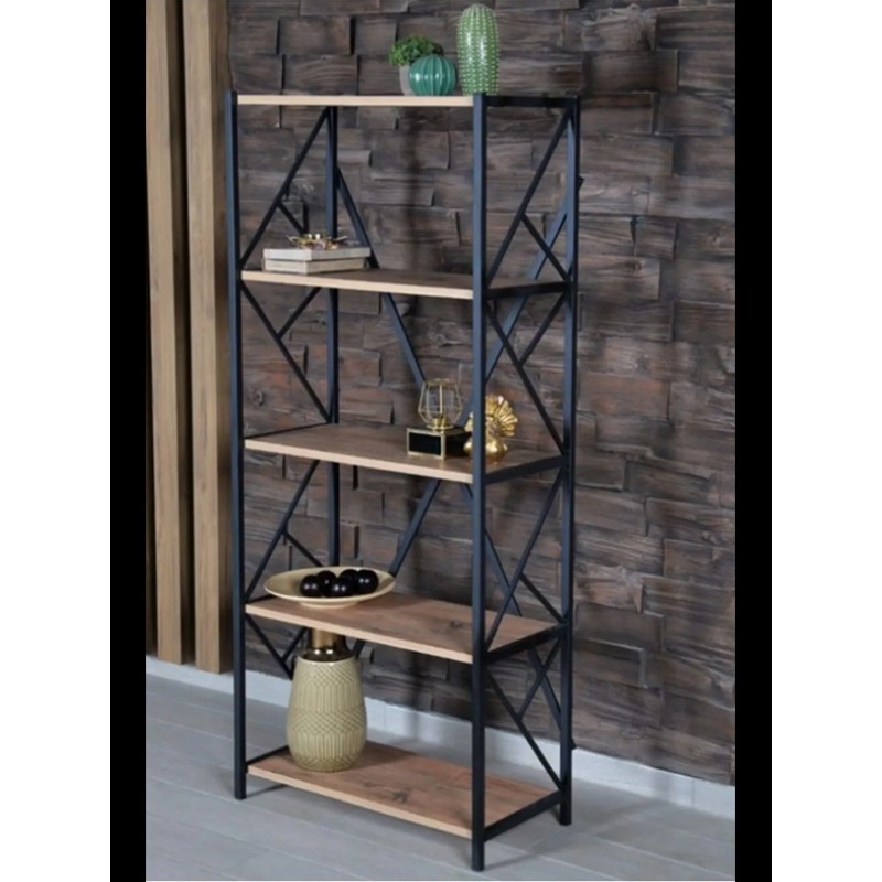 Rustikevdecorart Çok Amaçlı Duvar Rafı Kitaplık Ahşap Ceviz Renk 5 Raflı Modern Tasarım 150 cm Yükseklik Kitaplık Fiyatı