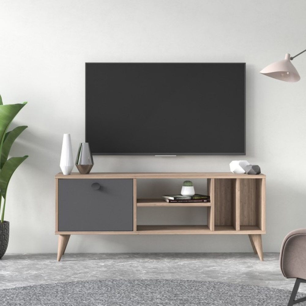 Ruum Store By Doğtaş Santa Tv Sehpası Kapaklı Bölmeli Meşe Antrasit Tv Ünitesi / Sehpası Fiyatı