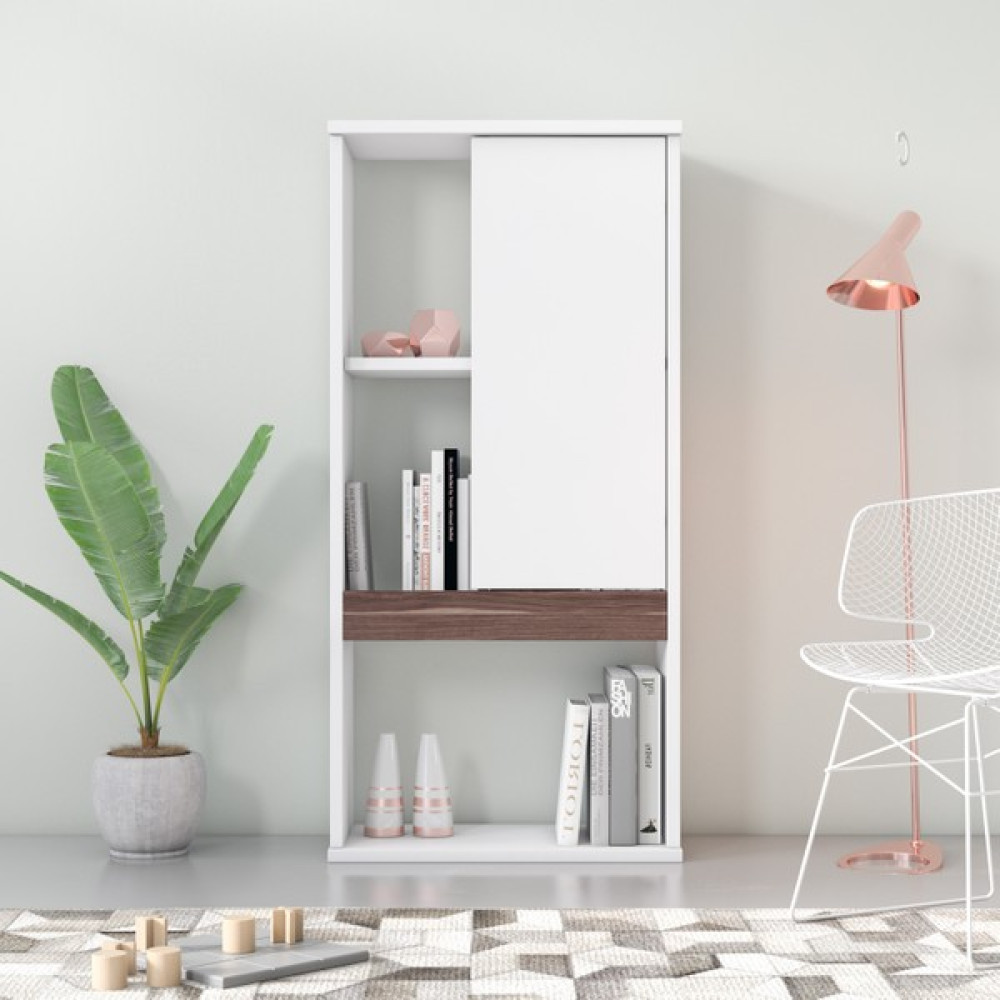 Ruum Store Zein Kitaplık Kapaklı Meşe Opak Beyaz Kitaplık Fiyatı