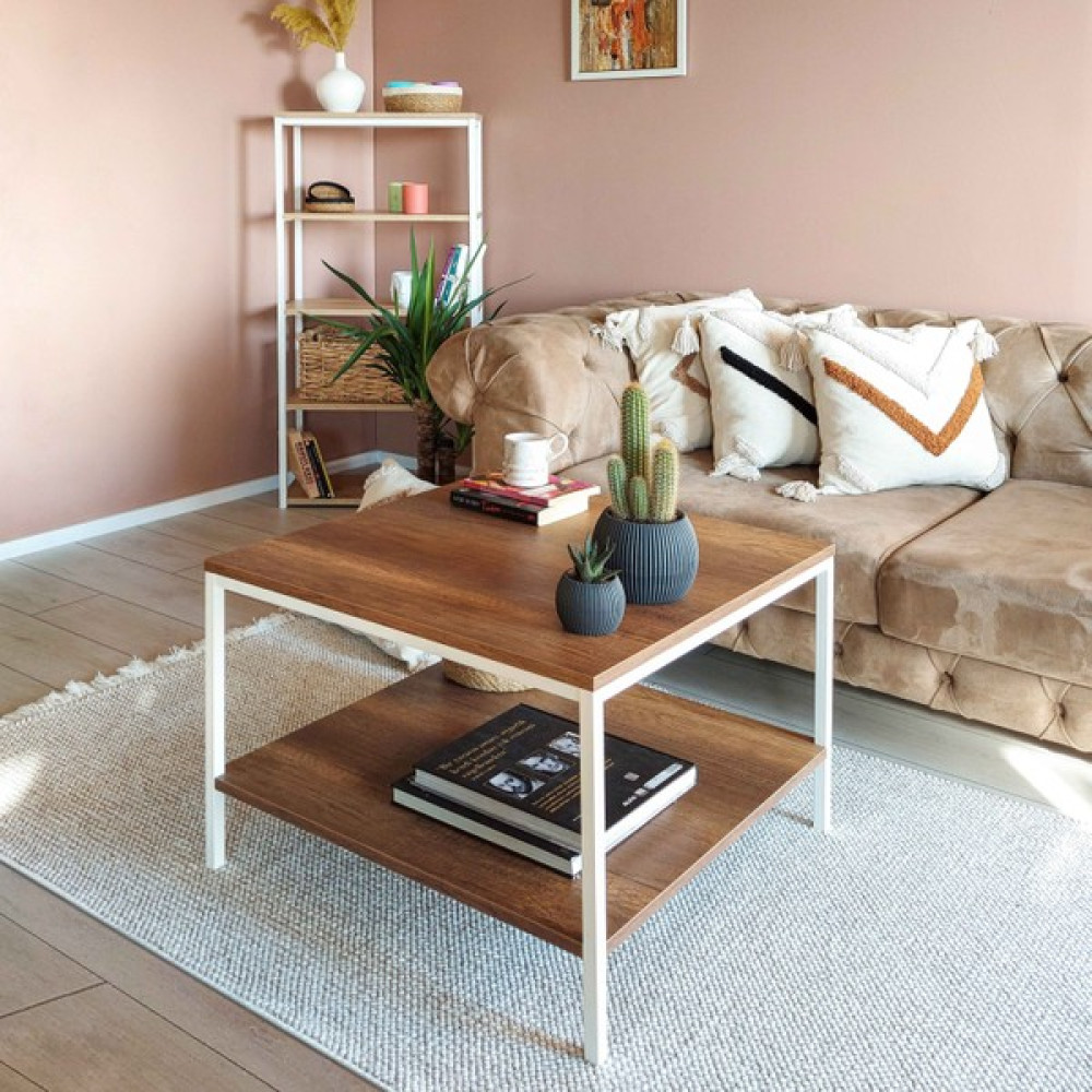 Ruumod Connell Kare Orta Sehpa - Beyaz-Ceviz - 68CM X 68CM Orta Sehpa Fiyatı
