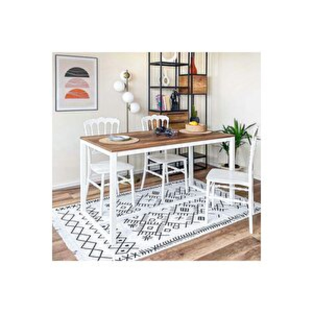 Ruumod Hector 139 Yemek Masası-beyaz-ceviz Mutfak Masası Salon Masası Metal Ahşap 4 Kişilik Beyaz - Ceviz Masa - Sandalye Seti / Takımı Fiyatı