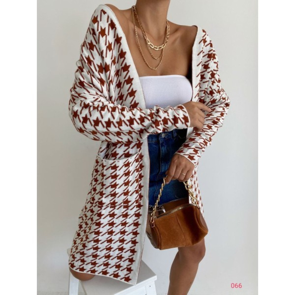 RYN Tasarım Kazayağı Desenli Cepli Hırka Kadın Hırka Fiyatı
