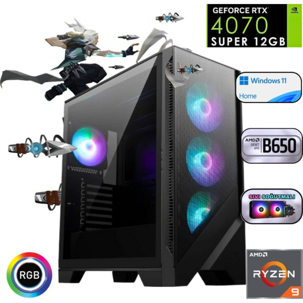 Ryzen 9 9900X 32GB Ddr5 1tb SSD Rtx 4070 Super B650 240MM Sıvı Soğutma Oyun Bilgisayarı - Windows 11 Home Oto Boyaları Fiyatı