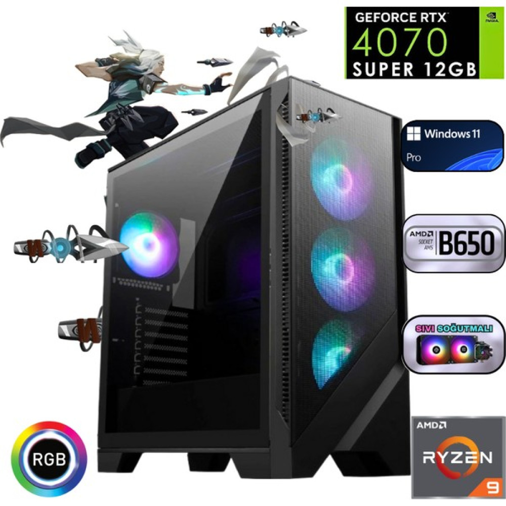 Ryzen 9 9900X 32GB Ddr5 1tb SSD Rtx 4070 Super B650 240MM Sıvı Soğutma Oyun Bilgisayarı - Windows 11 Pro Oto Boyaları Fiyatı