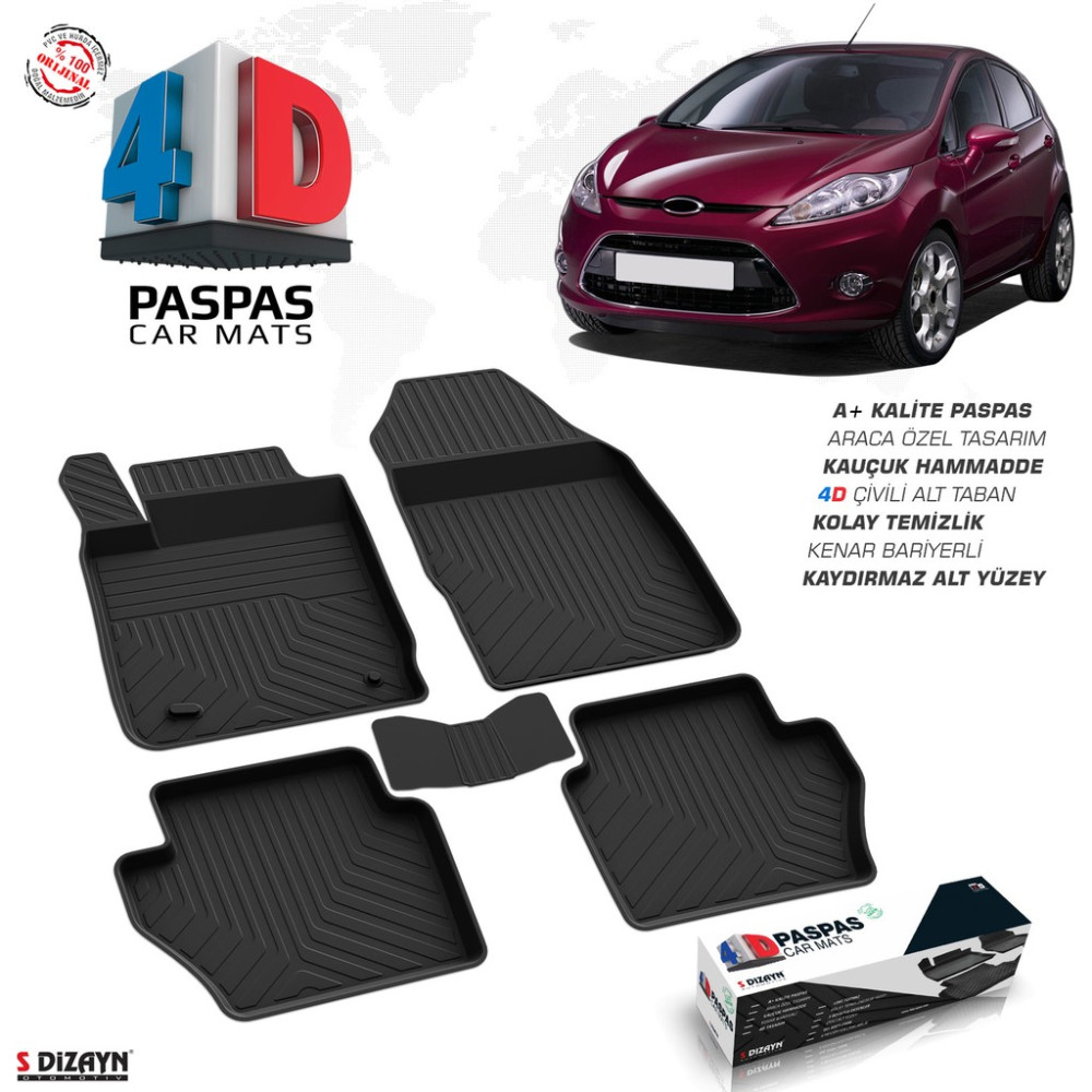 S-Dizayn Ford Fiesta 4D Havuzlu Paspas 2009-2015 A+Kalite - Siyah Oto Paspas Fiyatı